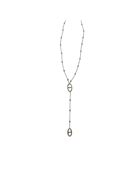Collier style Y à motifs grain de café lisse et perles en acier inoxydable réglable