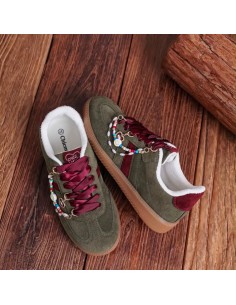 Baskets Chic Muse femme Kaki et Bordeaux à Lacets - Un modèle original et tendance