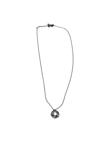 Collier chaine fine et pendentif médaille ronde étoiles ajourées en acier inoxydable réglable