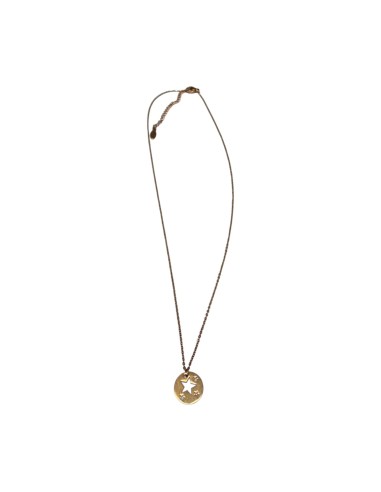 Collier chaine fine et pendentif médaille ronde étoiles ajourées en acier inoxydable réglable