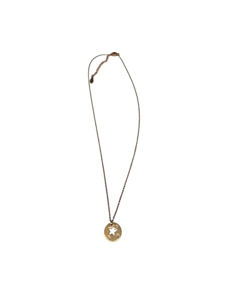 Collier chaine fine et pendentif médaille ronde étoiles ajourées en acier inoxydable réglable