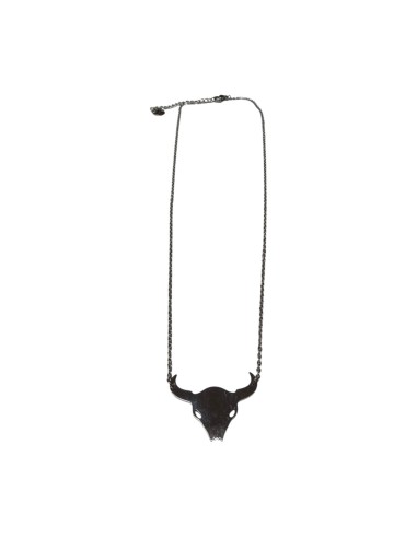 Collier argenté et pendentif tête de taureau en acier inoxydable réglable