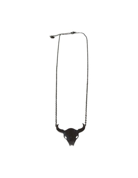 Collier argenté et pendentif tête de taureau en acier inoxydable réglable