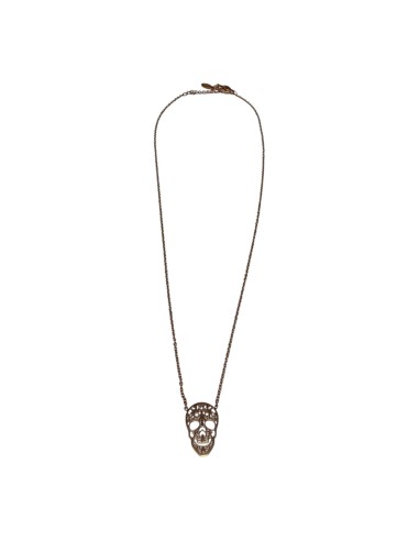 Collier chaine fine et pendentif tête de mort ciselée en acier inoxydable réglable
