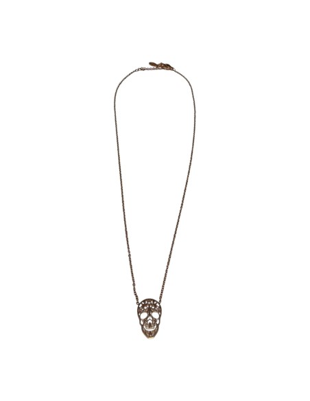 Collier chaine fine et pendentif tête de mort ciselée en acier inoxydable réglable
