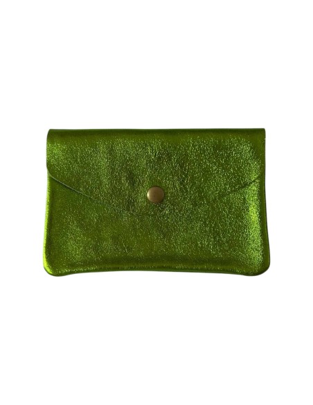 Porte monnaie en cuir irisé grand modèle avec poche zippée