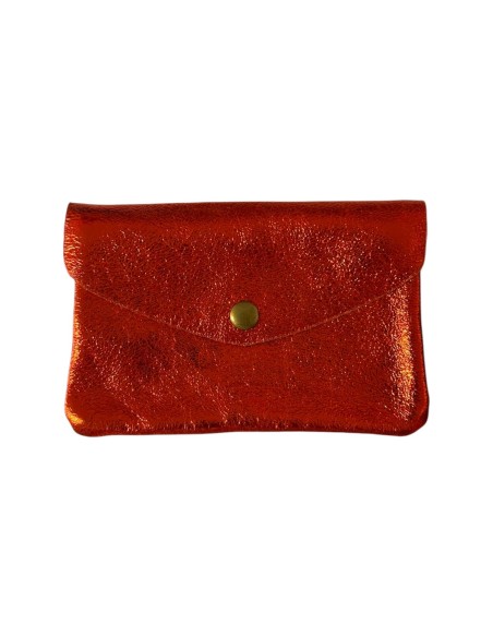 Porte monnaie en cuir irisé grand modèle avec poche zippée