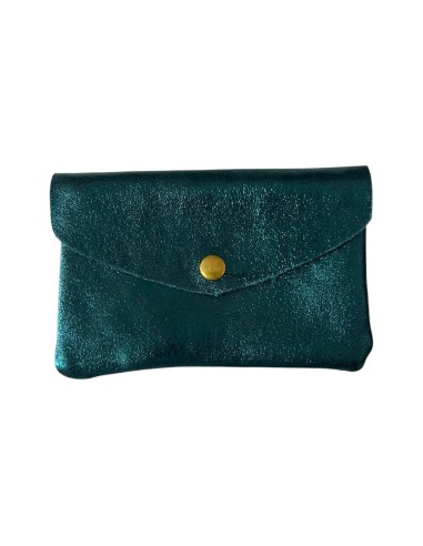 Porte monnaie en cuir irisé grand modèle avec poche zippée