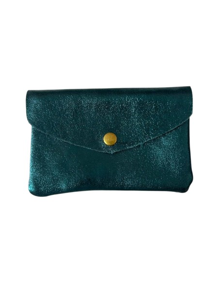 Porte monnaie en cuir irisé grand modèle avec poche zippée