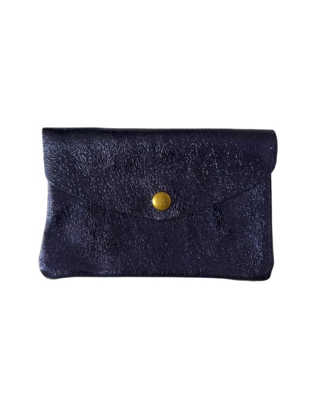 Porte monnaie en cuir irisé grand modèle avec poche zippée