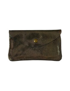 Porte monnaie en croute de cuir  Kaki or grand modèle avec poche zippée