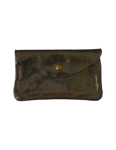 Porte monnaie en croute de cuir  Kaki or grand modèle avec poche zippée