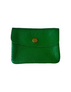 Porte monnaie en cuir grainé vert petit modèle avec poche zippée