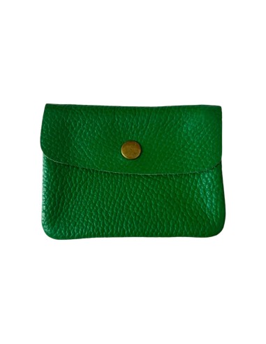 Porte monnaie en cuir grainé vert petit modèle avec poche zippée