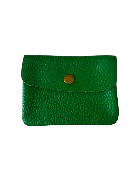 Porte monnaie en cuir grainé vert petit modèle avec poche zippée