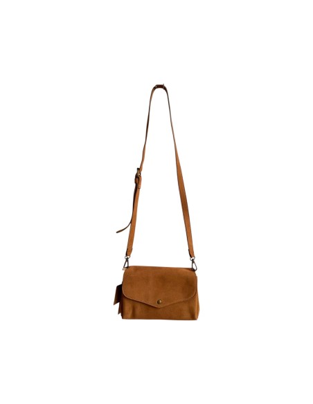 Sac femme Mandoline Accordéon en suédine Camel - Bandoulière réglable et amovible