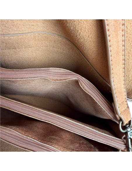 Sac femme Mandoline Accordéon en suédine Camel - Bandoulière réglable et amovible