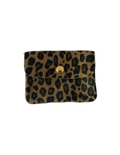 Porte monnaie en croute de cuir léopard - petit modèle avec poche zippée
