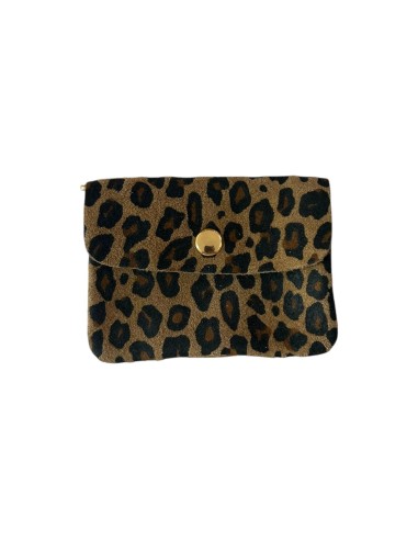Porte monnaie en croute de cuir léopard - petit modèle avec poche zippée