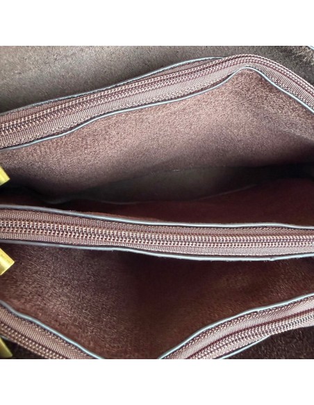 Sac femme Mandoline Accordéon en suédine Coffee - Bandoulière réglable et amovible