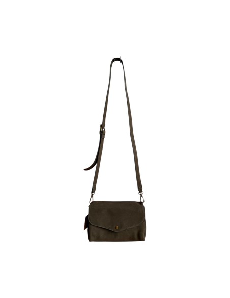 Sac femme Mandoline Accordéon en suédine Kaki - Bandoulière réglable et amovible