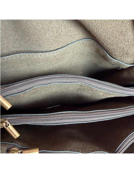 Sac femme Mandoline Accordéon en suédine Kaki - Bandoulière réglable et amovible