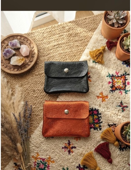 Porte monnaie en cuir irisé petit modèle avec poche zippée
