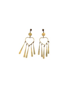 Boucles d'oreilles pendantes dorées cœur ajouré et pampilles franges en acier inoxydable