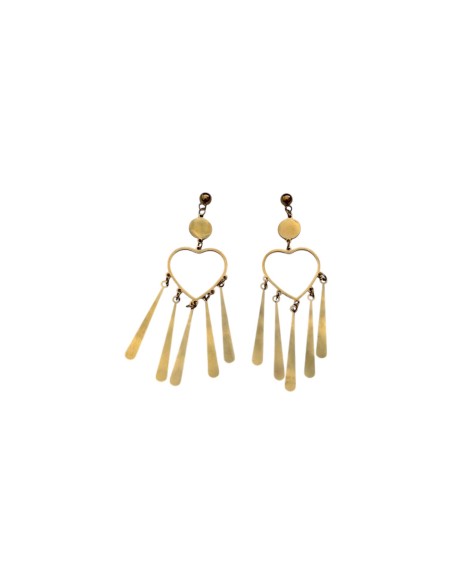 Boucles d'oreilles pendantes dorées cœur ajouré et pampilles franges en acier inoxydable