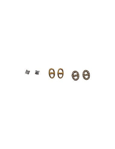 Lot de 3 paires de puces d'oreilles dorées en acier inoxydable et strass