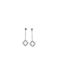Boucles d'oreilles pendantes longues chainette et trèfle ajouré en acier inoxydable