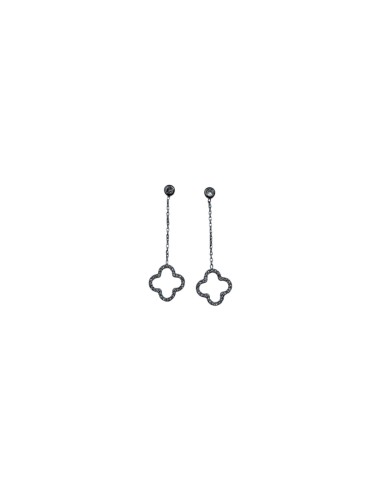 Boucles d'oreilles pendantes longues chainette et trèfle ajouré en acier inoxydable