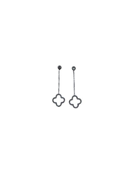 Boucles d'oreilles pendantes longues chainette et trèfle ajouré en acier inoxydable
