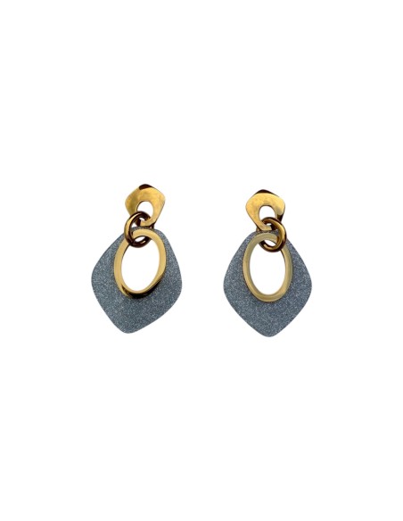 Boucles d'oreilles pendantes géométriques dorées et losange pailleté argenté en acier inoxydable