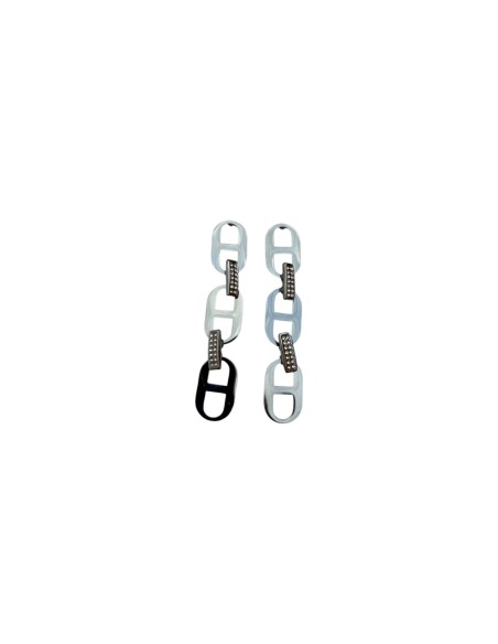 Boucles d'oreilles pendantes argentées maillon grain de café et strass en acier inoxydable