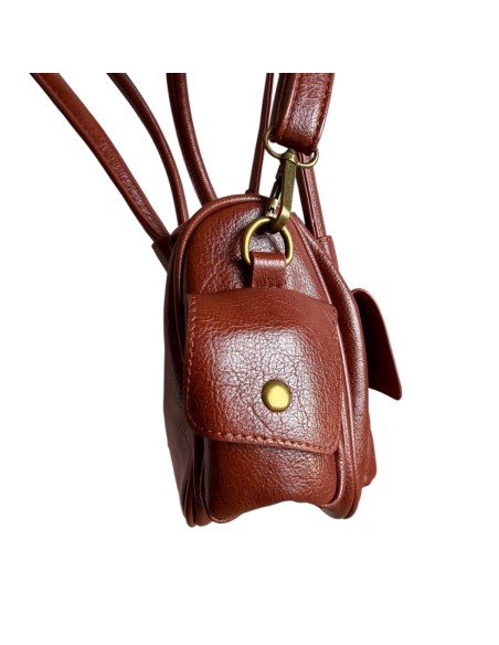 Sac femme Mandoline Multi poches Camel - Bandoulière réglable et amovible & Anses fixes