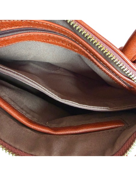 Sac femme Mandoline Multi poches Camel - Bandoulière réglable et amovible & Anses fixes
