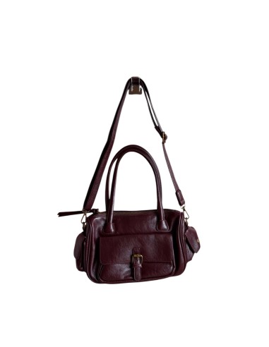 Sac femme Mandoline Multi poches Prune - Bandoulière réglable et amovible & Anses fixes