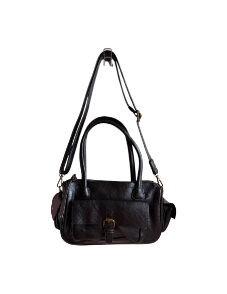 Sac femme Mandoline Multi poches Noir - Bandoulière réglable et amovible & Anses fixes