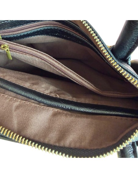 Sac femme Mandoline Multi poches Noir - Bandoulière réglable et amovible & Anses fixes