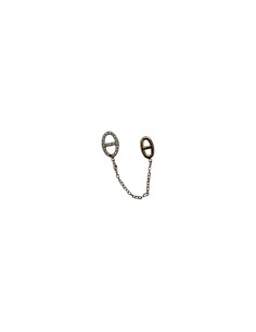 Boucle d'oreille double puce dorée avec chainette et maillon grain de café strass en acier inoxydable