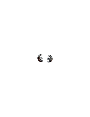 Puces d'oreilles argentées croissant de lune et strass en acier inoxydable
