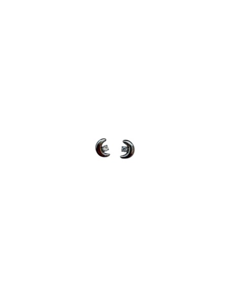 Puces d'oreilles argentées croissant de lune et strass en acier inoxydable