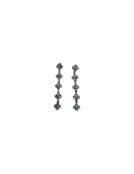 Boucles d'oreilles pendantes longues trèfles pavés de strass en acier inoxydable