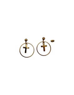 Boucles d'oreilles pendantes dorées grand anneau et croix en acier inoxydable