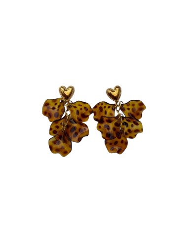 Boucles d'oreilles pendantes  puces cœur dorées et pétales  en acier inoxydable - Milë Mila