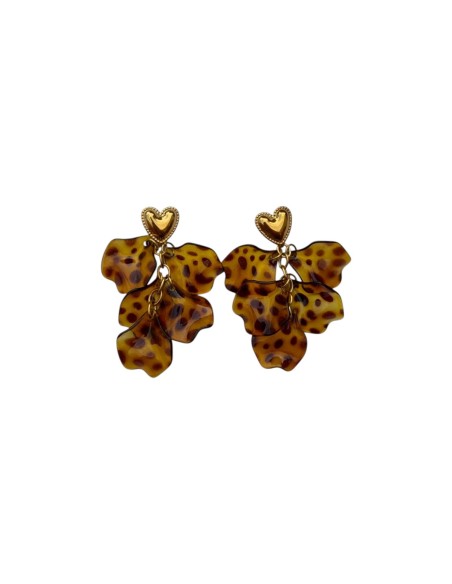 Boucles d'oreilles pendantes  puces cœur dorées et pétales  en acier inoxydable - Milë Mila