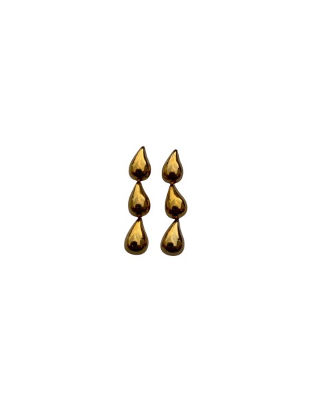 Boucles d'oreilles pendantes triple gouttes bombées dorées en acier inoxydable