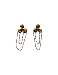 Boucles d'oreilles pendantes fleurs et chainette dorées en acier inoxydable