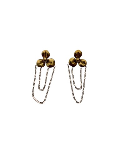 Boucles d'oreilles pendantes fleurs et chainette dorées en acier inoxydable